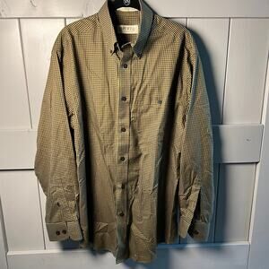Men's Orvis‎ Long Sleeve Cotton Button Down Green and Navy Shirt Size M